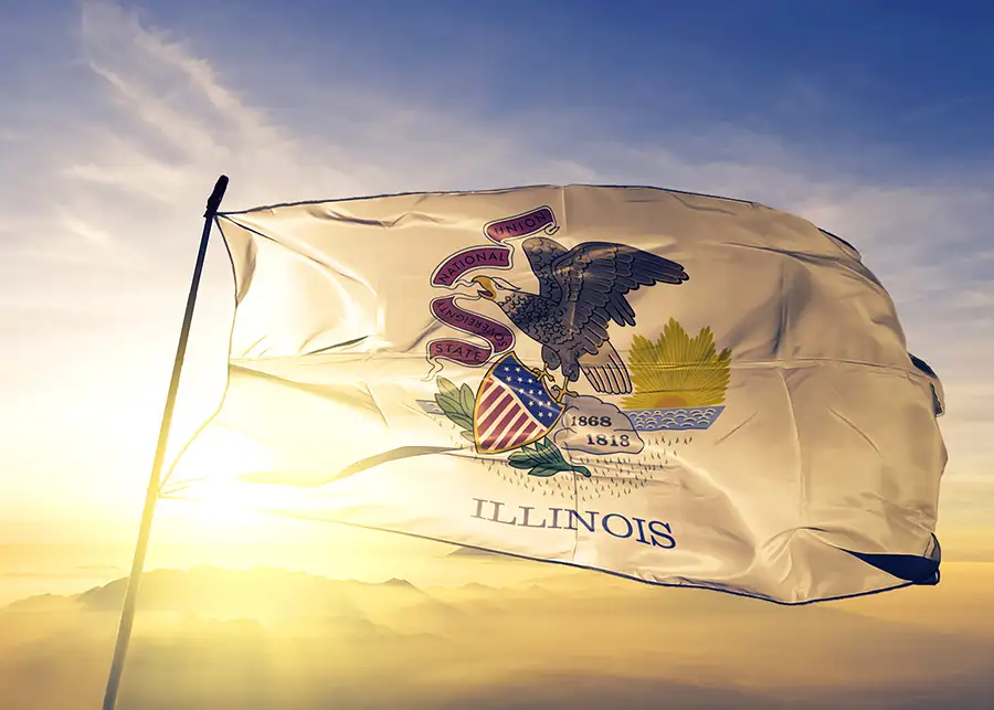 Illinois State flag at sunset - Springfield, IL